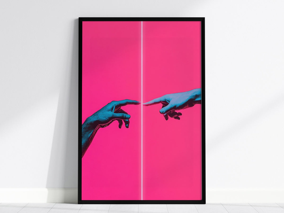Neon Michelangelo Poster | Artistic Art Print — framed print on the wall, 24x36 in