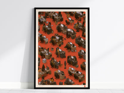 Five at Screens Poster | Orange and Pink Illustrative Art Print | Home Office Wall Art — framed print on the wall, 24x36 in