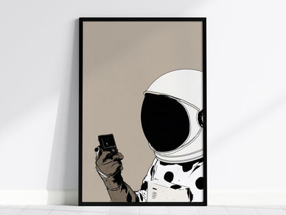 Astronaut Claims Shade Poster | Cream and Brown Illustrative Art Print | Fashion Forward Wall Art — framed print on the wall