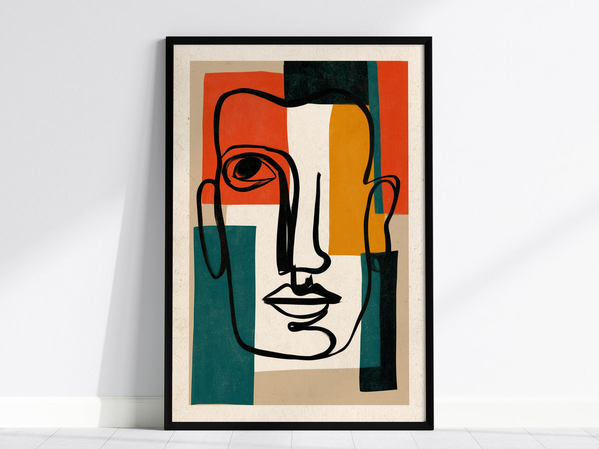 Face Holds Color Poster | Orange and Red Abstract Art Print | Modern Minimalist Wall Art — framed print on the wall, 24x36 in