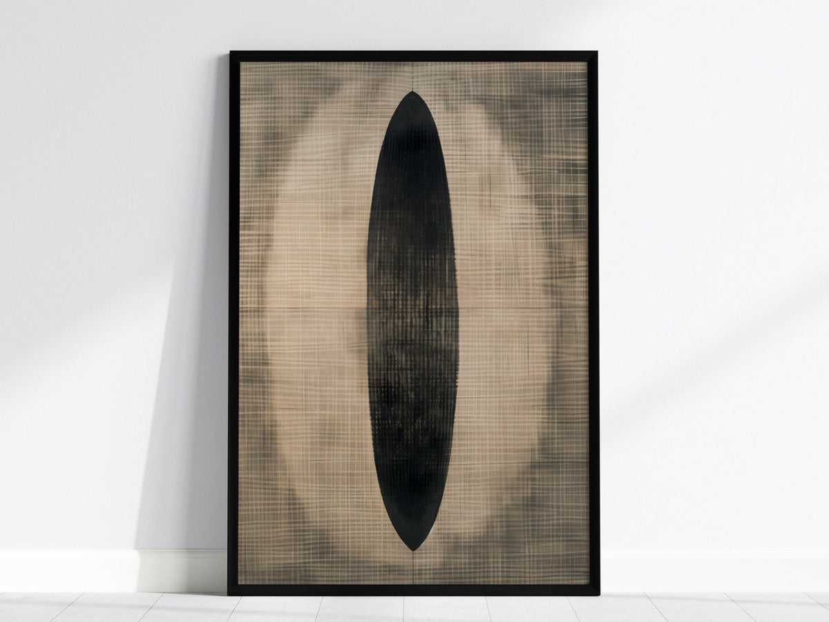 Gradient Ellipse Poster | Black and Grey Minimalism Art Print | Minimalist Wall Art — framed print on the wall, 24x36 in