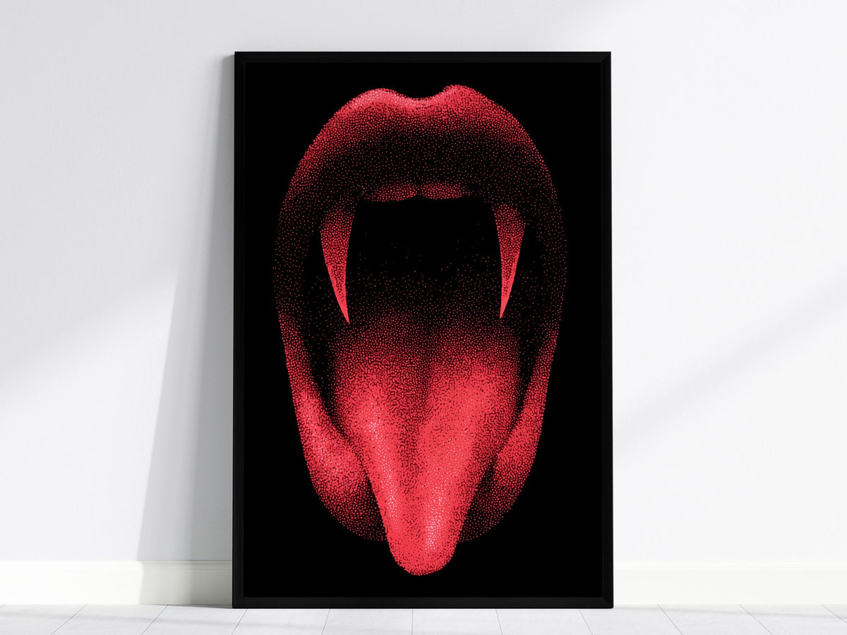 Vampire Smile Poster | Pen and Ink Art Print — framed print on the wall, 24x36 in