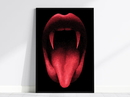 Vampire Smile Poster | Pen and Ink Art Print — framed print on the wall, 24x36 in