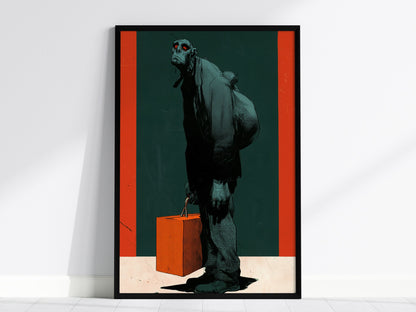 Courier Carries Weight Poster | Teal and Orange Screen Print Art Print | Dark Fantasy Wall Art — framed print on the wall, 24