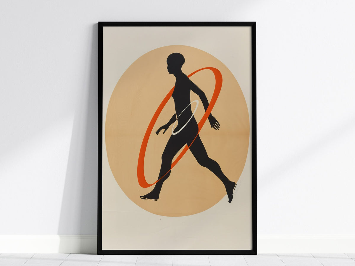 Hula Loop Poster | Coral and Orange Minimalism Art Print | Minimalist Wall Art — framed print on the wall, 24x36 in