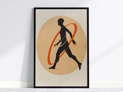 Hula Loop Poster | Coral and Orange Minimalism Art Print | Minimalist Wall Art — framed print on the wall, 24x36 in