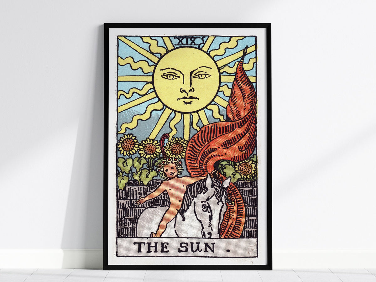 The Sun Poster | Tarot Art Print — framed print on the wall, 24x36 in