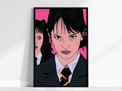 Mean Girls Stand Poster | Green and Gold Illustrative Art Print | Dark Academia Wall Art — framed print on the wall, 24x36 in