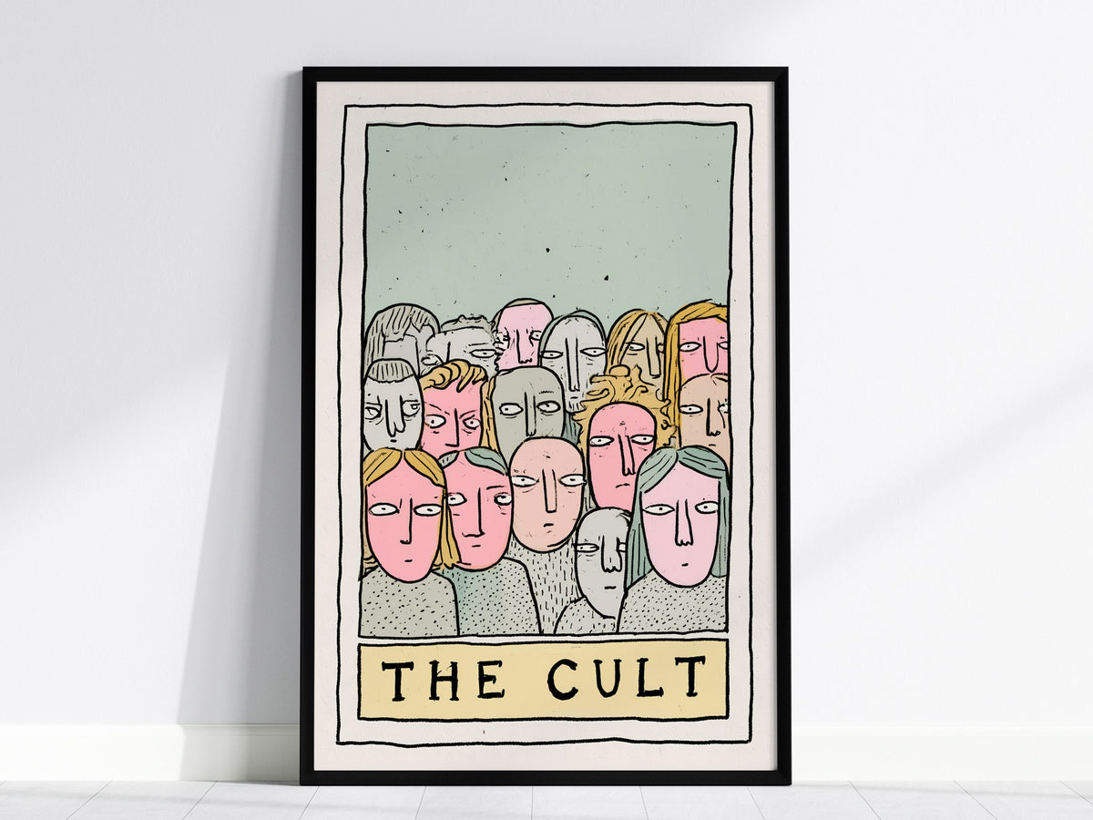The Cult Poster | Sage and Dusty Pen and Ink Art Print | Tarot Wall Art — framed print on the wall, 24x36 in