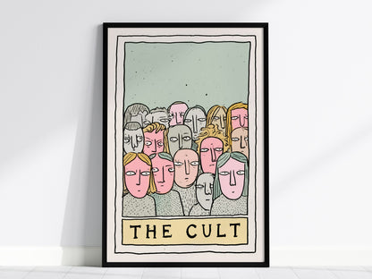 The Cult Poster | Sage and Dusty Pen and Ink Art Print | Tarot Wall Art — framed print on the wall, 24x36 in