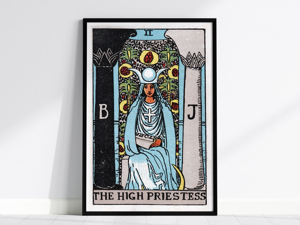 The High Priestess Poster | Tarot Art Print — framed print on the wall, 24x36 in