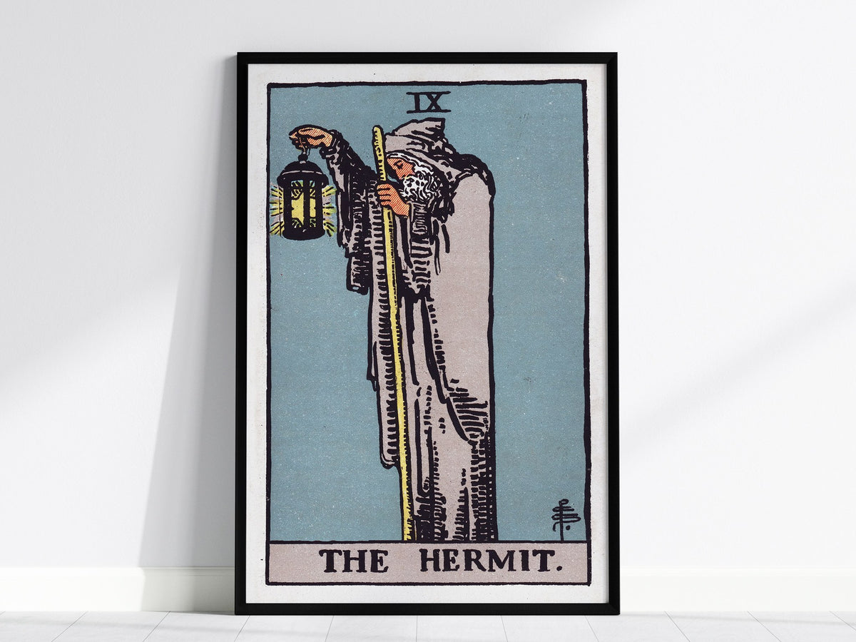 The Hermit Poster | Tarot Art Print — framed print on the wall, 24x36 in
