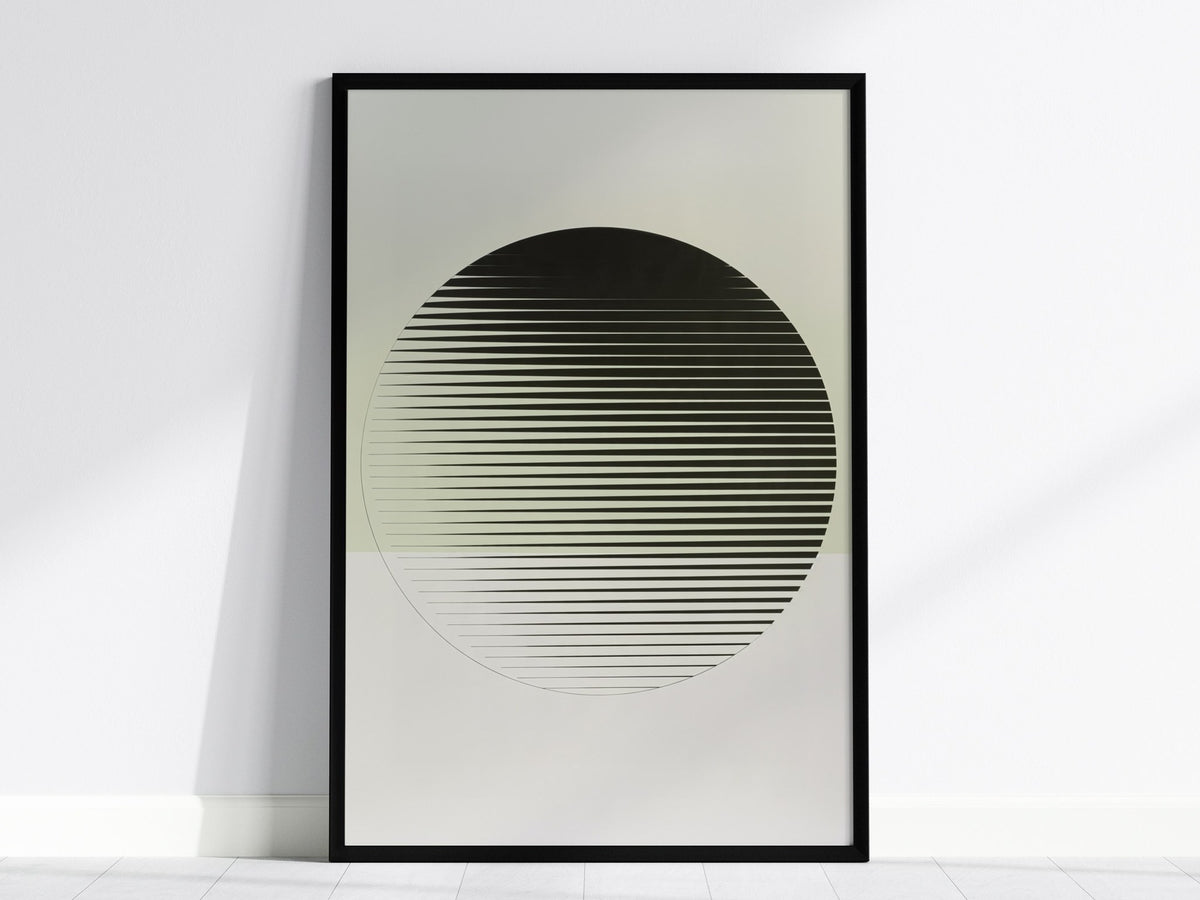 gradient-ellipse Poster | Black and White Minimalism Art Print | Minimalist Wall Art — framed print on the wall, 24x36 in