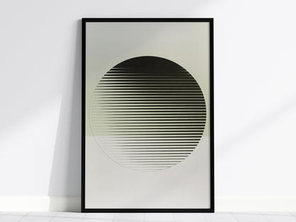 gradient-ellipse Poster | Black and White Minimalism Art Print | Minimalist Wall Art — framed print on the wall, 24x36 in