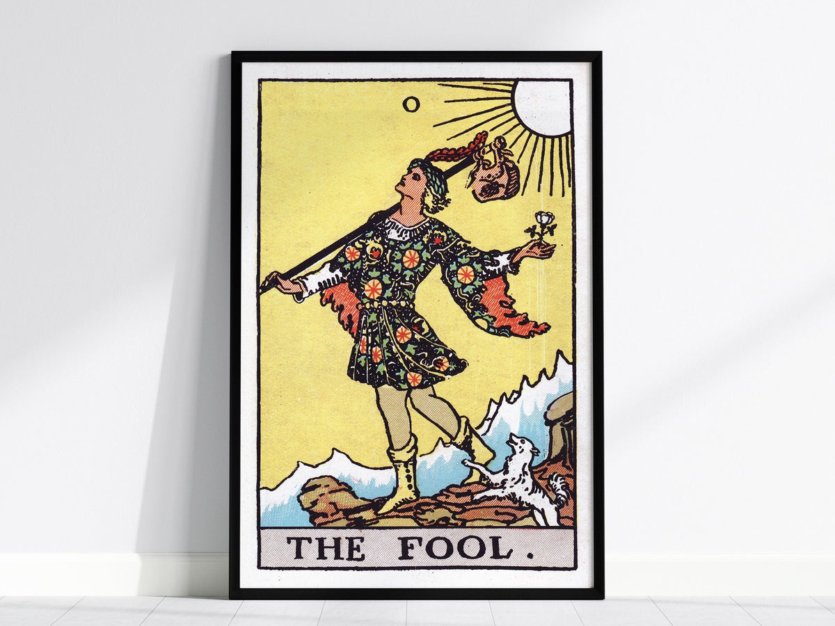 The Fool Poster | Tarot Art Print — framed print on the wall, 24x36 in