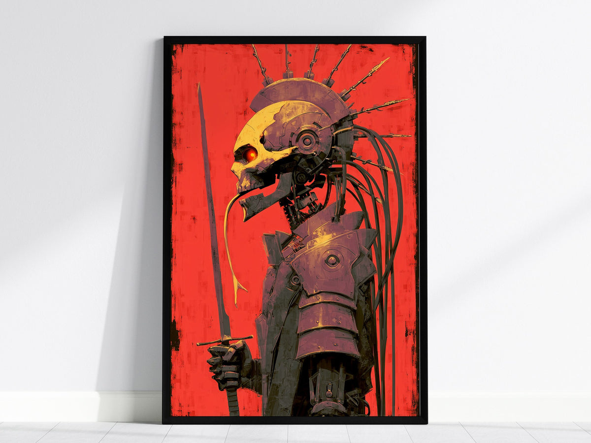 Cyberpunk Death Poster | Tarot Art Print — framed print on the wall, 24x36 in