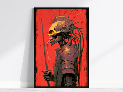 Cyberpunk Death Poster | Tarot Art Print — framed print on the wall, 24x36 in