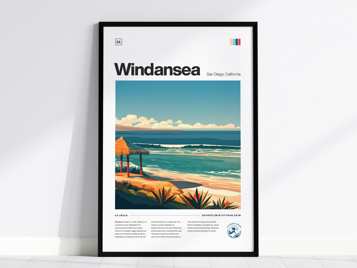 Windansea Poster | Surf Art Print — framed print on the wall, 24x36 in