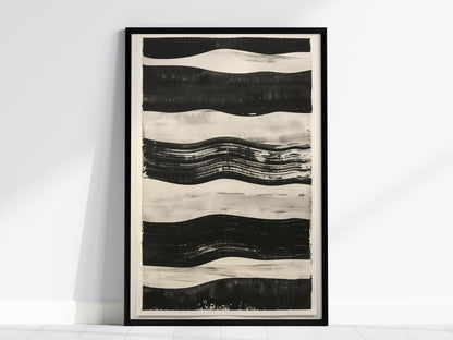 stripe-horizon Poster | Ochre and Navy Minimalism Art Print | Minimalist Wall Art — framed print on the wall, 24x36 in