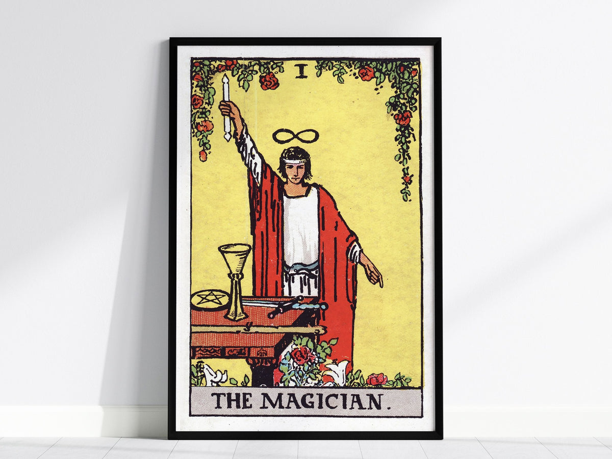 The Magician Poster | Tarot Art Print — framed print on the wall, 24x36 in