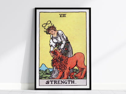 Strength Poster | Tarot Art Print — framed print on the wall, 24x36 in