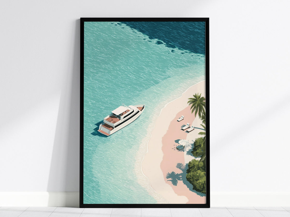 Luxury Yacht Poster | Liminal Art Print — framed print on the wall, 24x36 in