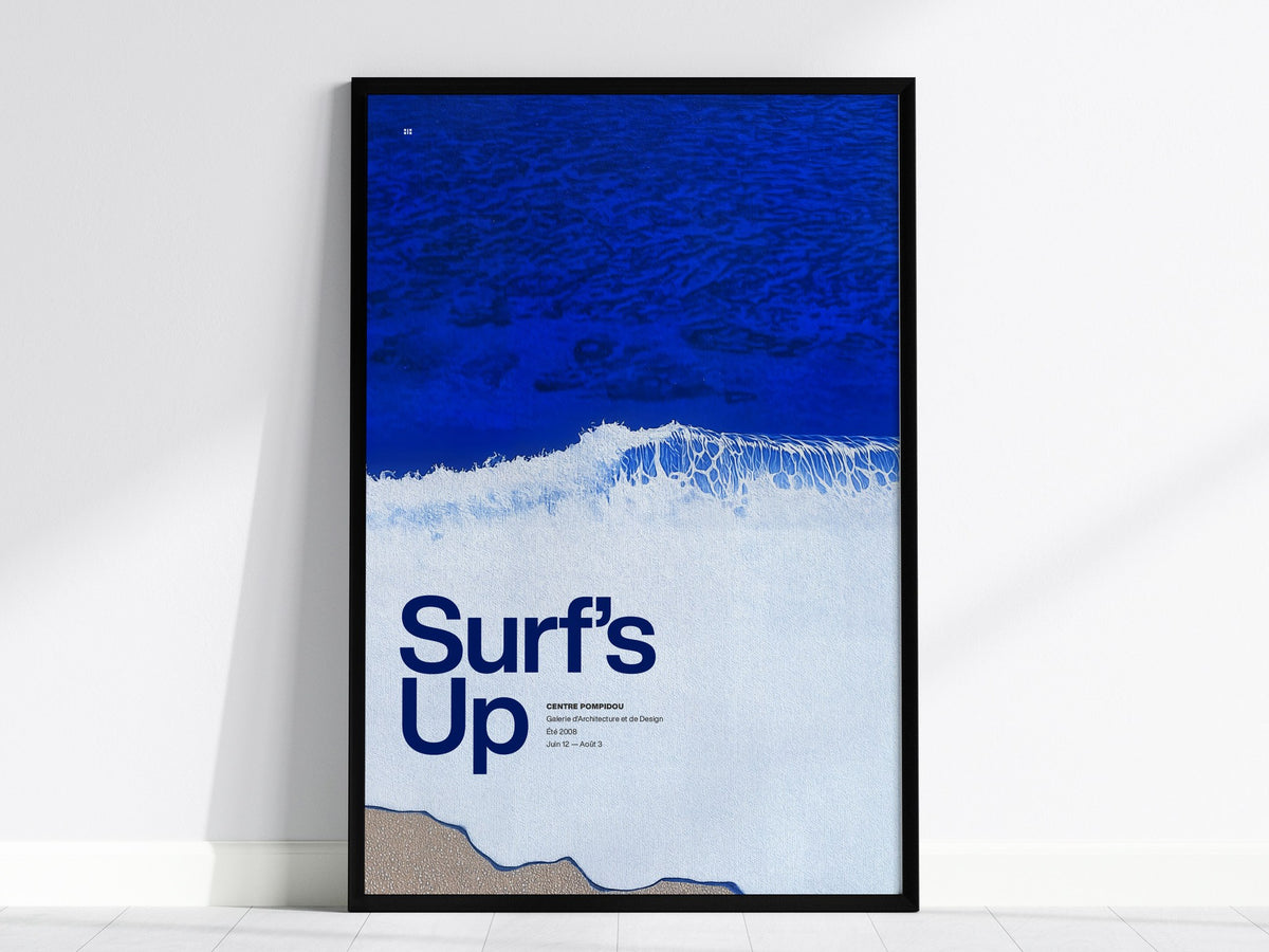 Surf Poster | Exhibit Art Print — framed print on the wall, 24x36 in