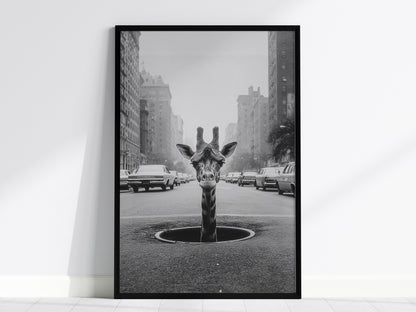 NYC Giraffe Poster | Wildlife Art Print — framed print on the wall, 24x36 in