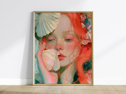 Fan Hides Everything Poster | Orange and Blue Oil Painting Art Print | Coastal Wall Art — framed print on the wall