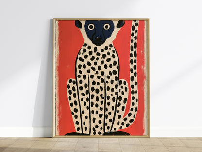 spotted-lemur Poster | Black and Ochre Screen Print Art Print | Kids Room Wall Art — framed print on the wall
