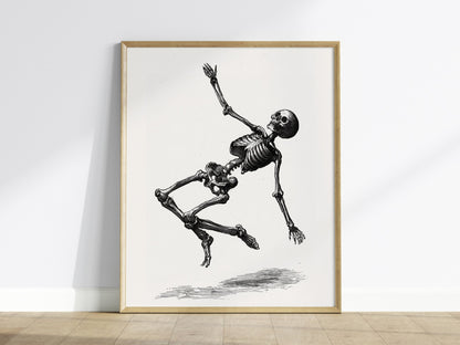 Skeleton Falls Poster | Cream and Black Pen and Ink Art Print | Dark Academia Wall Art — framed print on the wall