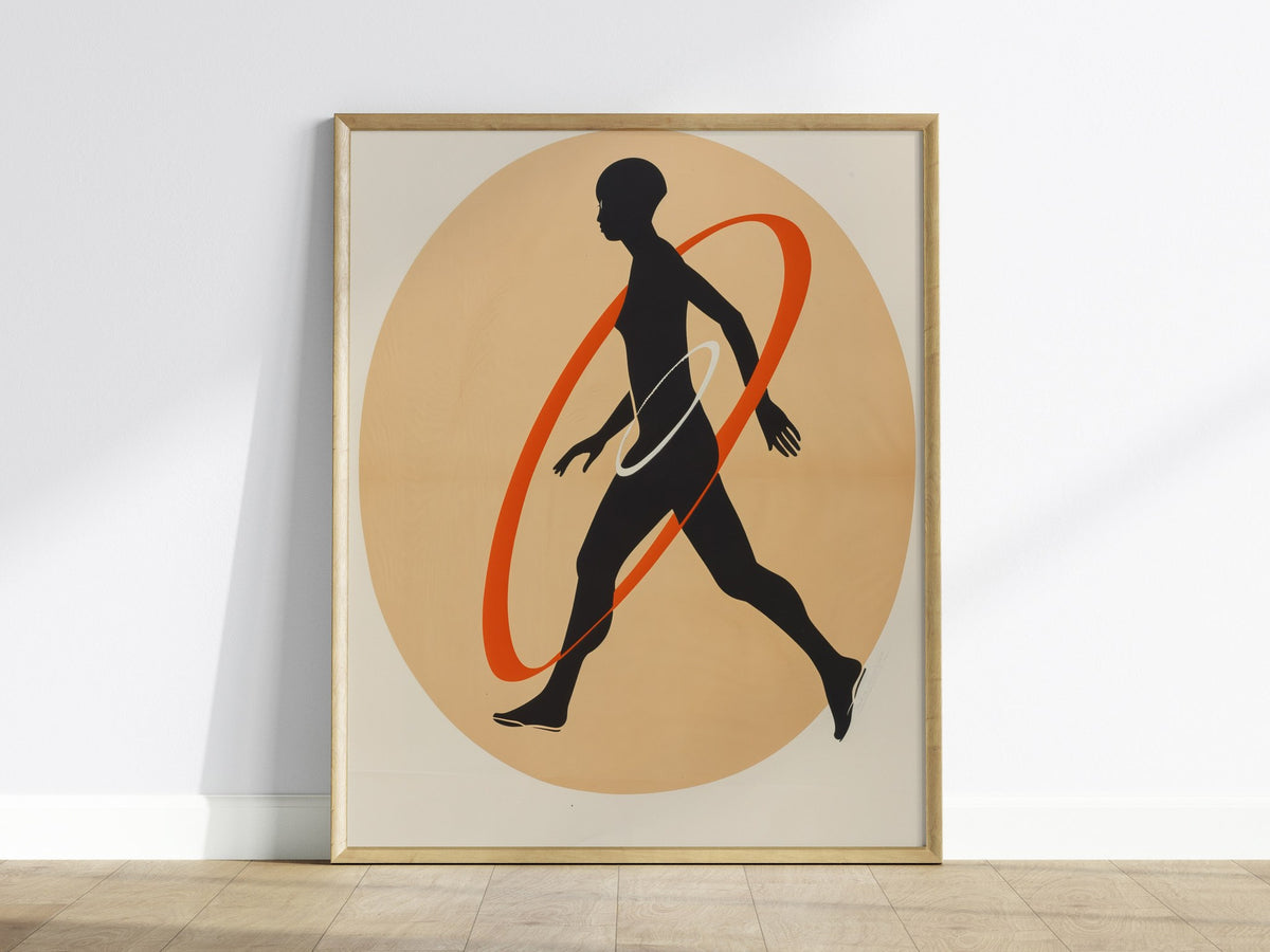 Hula Loop Poster | Coral and Orange Minimalism Art Print | Minimalist Wall Art — framed print on the wall