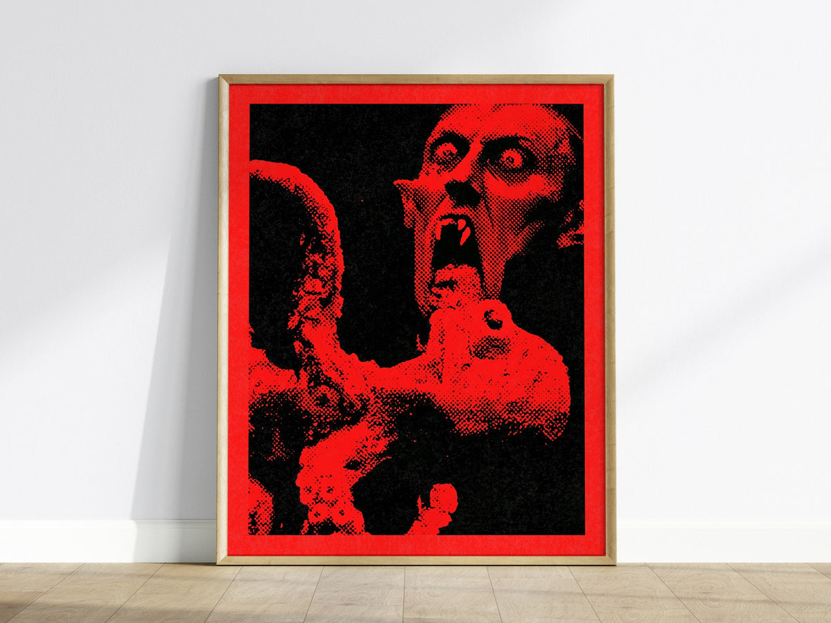 Vampire Grips Prey Poster | Red and Black Screen Print Art Print | Goth Wall Art — framed print on the wall