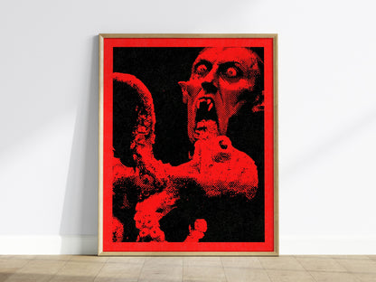 Vampire Grips Prey Poster | Red and Black Screen Print Art Print | Goth Wall Art — framed print on the wall