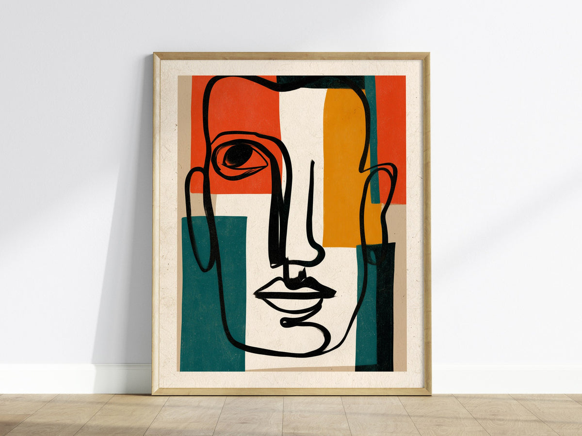 Face Holds Color Poster | Orange and Red Abstract Art Print | Modern Minimalist Wall Art — framed print on the wall