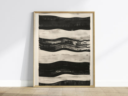 stripe-horizon Poster | Ochre and Navy Minimalism Art Print | Minimalist Wall Art — framed print on the wall