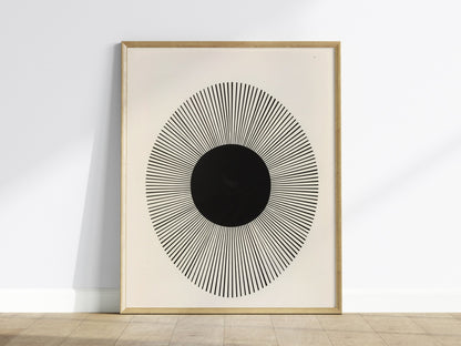 Happy Sun Poster | Black and White Minimalism Art Print | Kids Room Wall Art — framed print on the wall