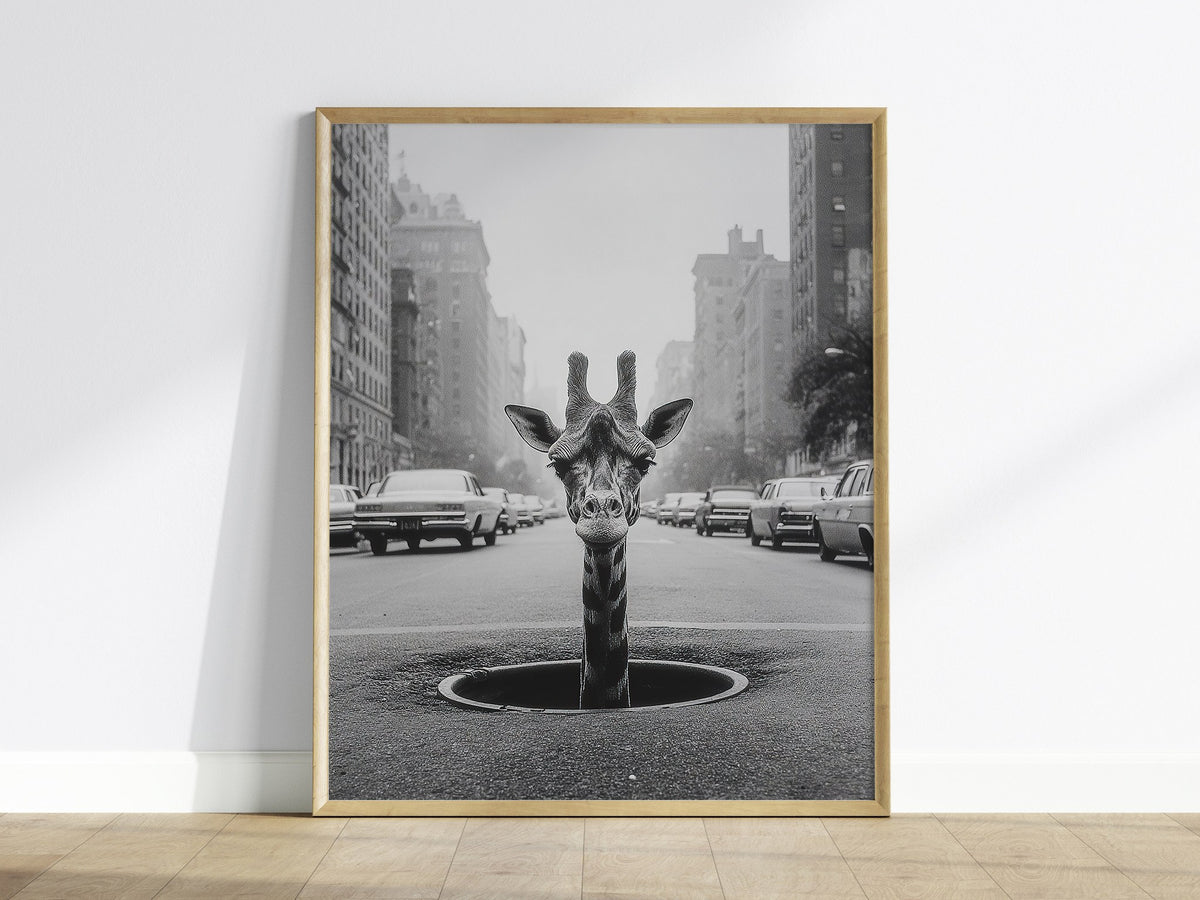 NYC Giraffe Poster | Wildlife Art Print — framed print on the wall