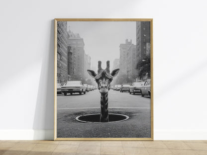 NYC Giraffe Poster | Wildlife Art Print — framed print on the wall