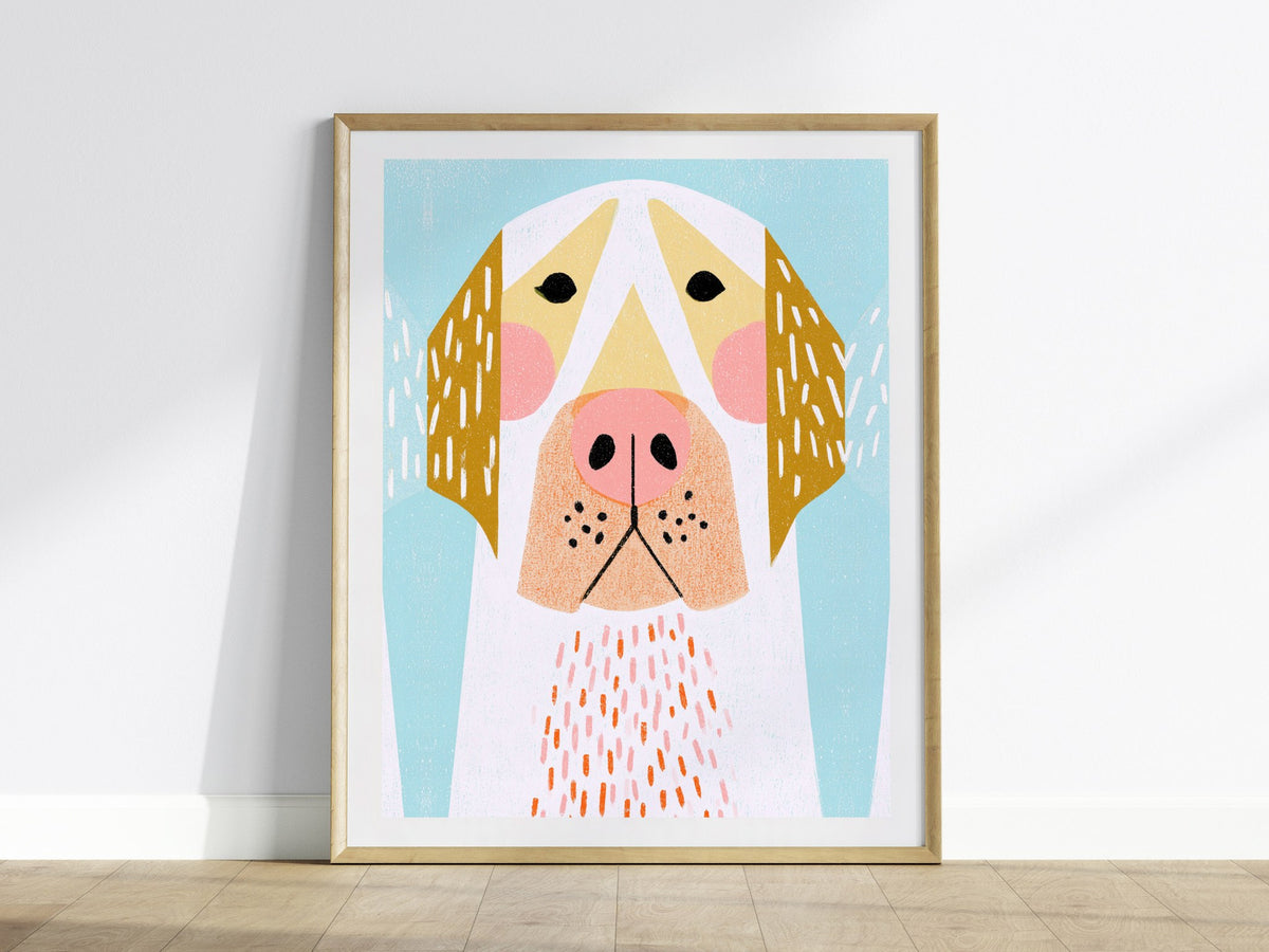 Golden Ears Poster | Mustard and Pink Illustrative Art Print | Kids Room Wall Art — framed print on the wall