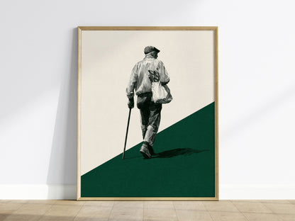 Walking with Bread Poster | Cream and Forest Pen and Ink Art Print | Minimalist Wall Art — framed print on the wall