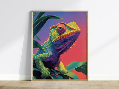 Psychadelic Chameleon Poster | Animals Art Print — framed print on the wall