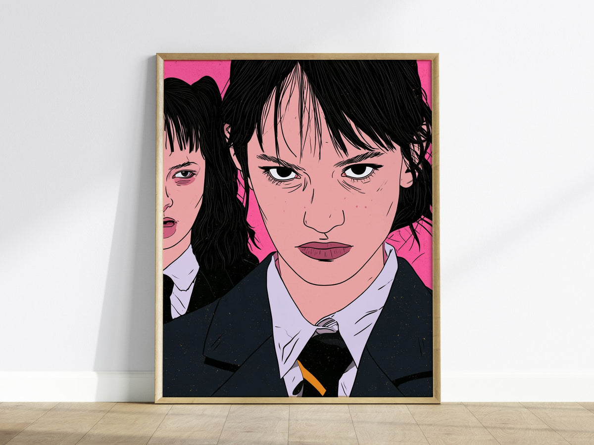 Mean Girls Stand Poster | Green and Gold Illustrative Art Print | Dark Academia Wall Art — framed print on the wall