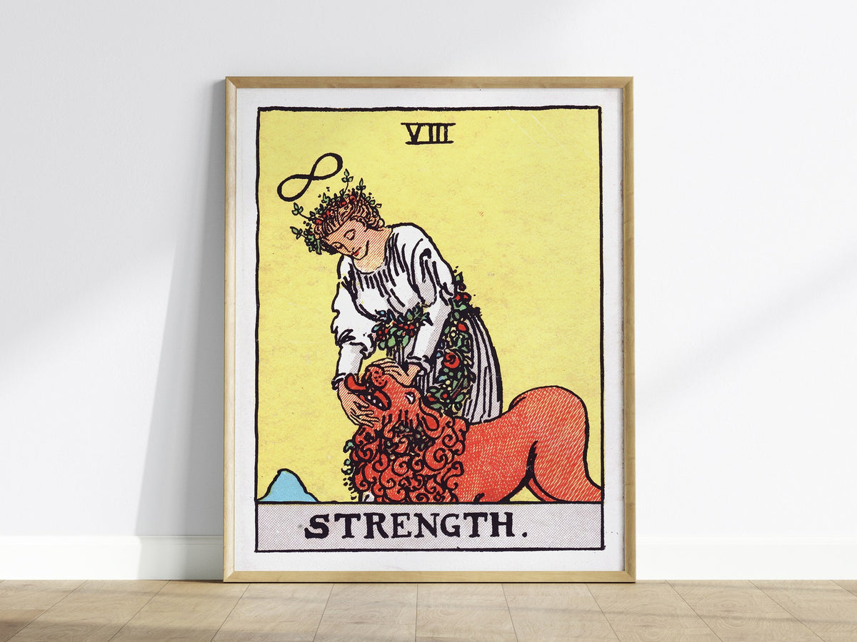 Strength Poster | Tarot Art Print — framed print on the wall