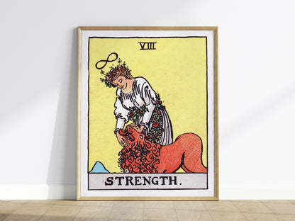 Strength Poster | Tarot Art Print — framed print on the wall