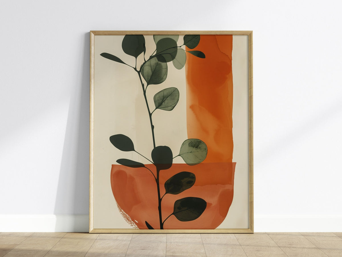 eucalyptus-and-ochre-arc Poster | Eucalyptus and Ochre Minimalism Art Print | Minimalist Wall Art — framed print on the wall