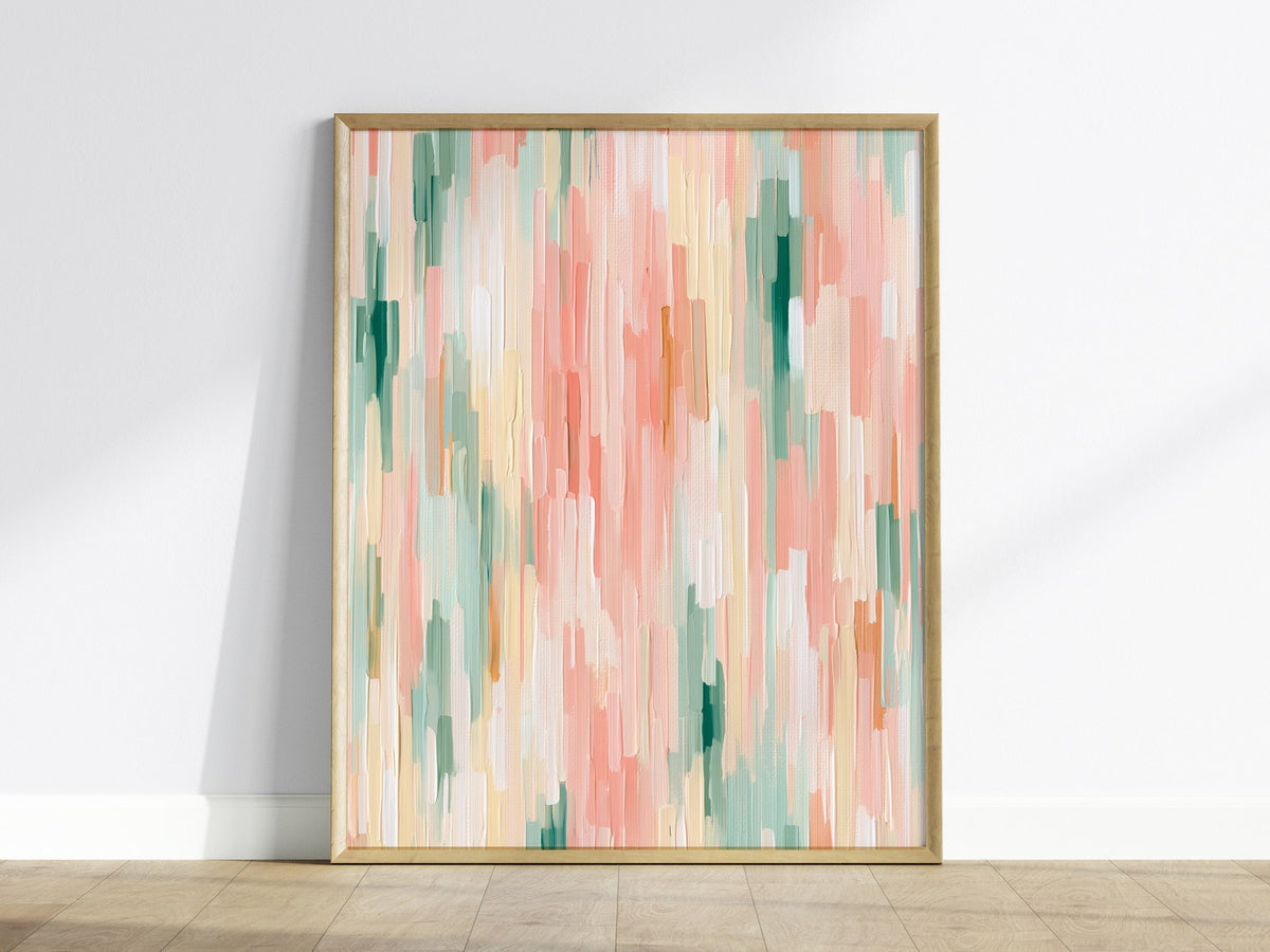 Drifting Color Fields Poster | Rose and Sage Oil Painting Art Print | Minimalist Wall Art — framed print on the wall