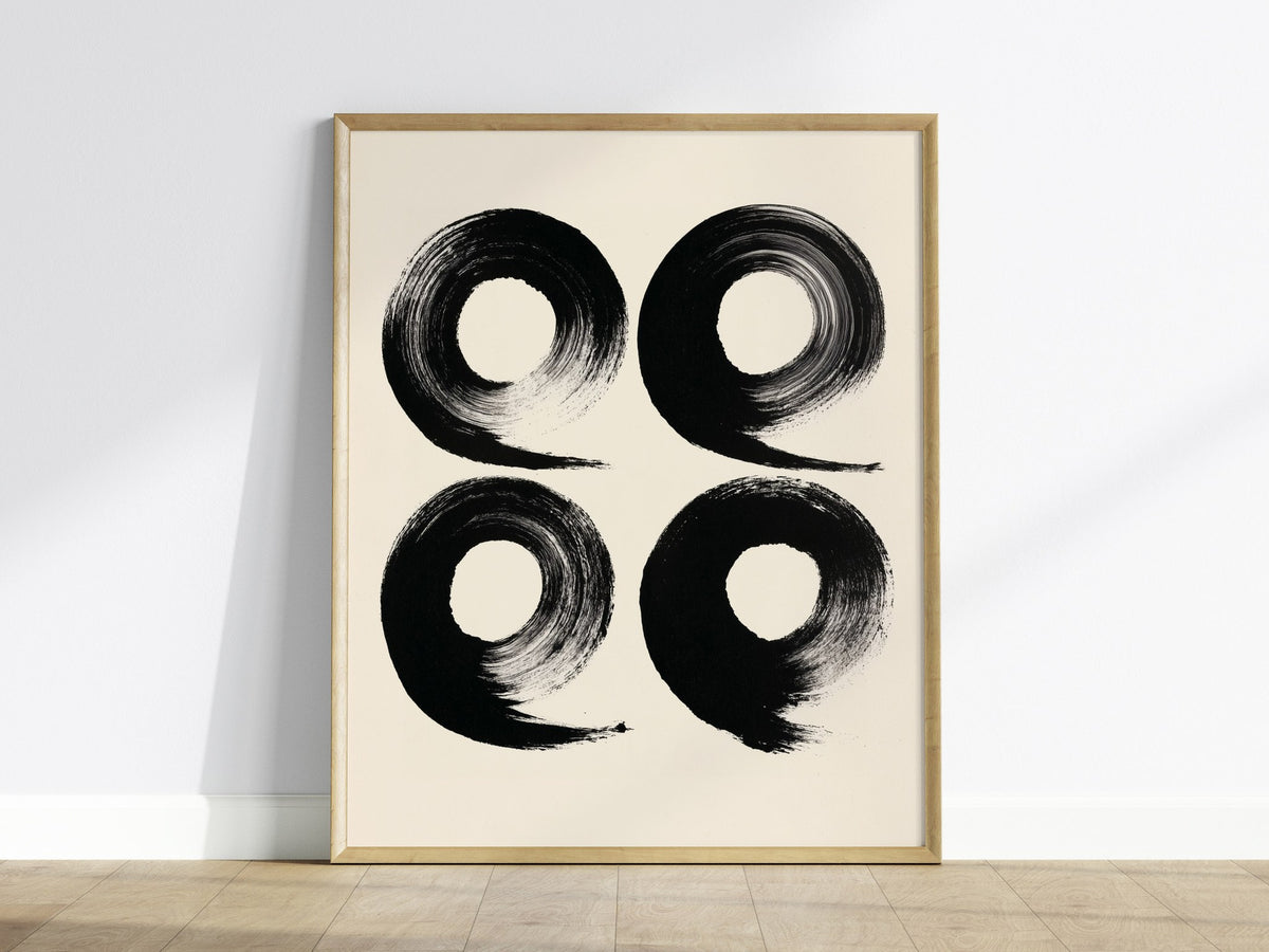 Four Organic Symbols Poster | Black and Cream Minimalism Art Print | Minimalist Wall Art — framed print on the wall