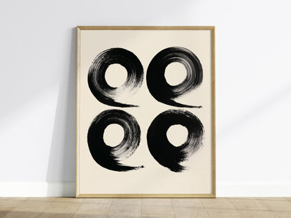 Four Organic Symbols Poster | Black and Cream Minimalism Art Print | Minimalist Wall Art — framed print on the wall