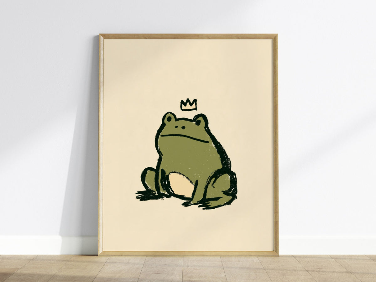 Frog Rules Poster | Olive and Cream Illustrative Art Print | Kids Room Wall Art — framed print on the wall
